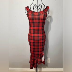 Red & Black Plaid Sleeveless Midi Dress - Size S